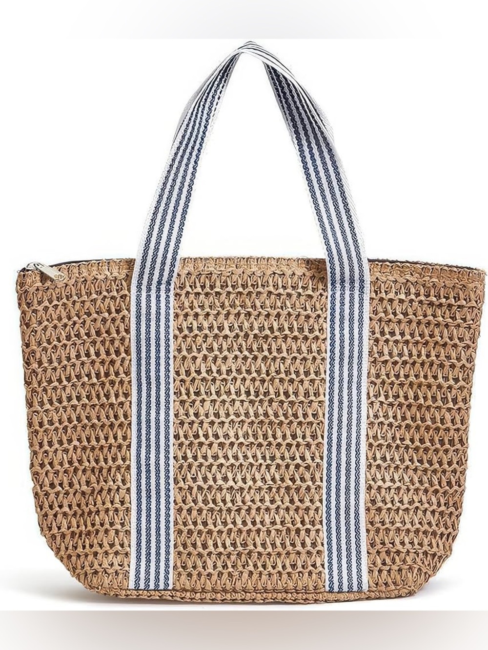 Two's Company Reusable Thermal Lunch Tote Bag, Blue Woven Stripe